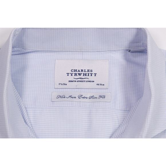 Charles Tyrwhitt Extra Slim Fit Non-Iron Light Blue Check Dress Shirt (44) 17.5 - Picture 6 of 7